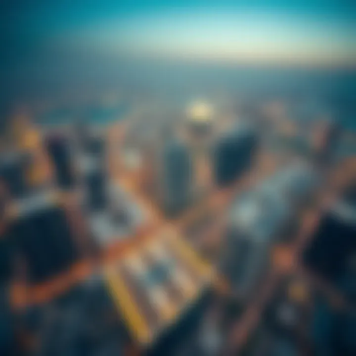 Dubai Skyline Featuring Al Marjan Building Aerial view of Dubai highlighting Al Marjan Building's location