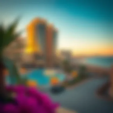 Al Marjan Building: A Sunset Panorama Panoramic view of Al Marjan Building at sunset