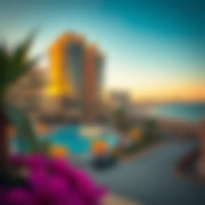 Al Marjan Building: A Sunset Panorama Panoramic view of Al Marjan Building at sunset