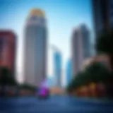 A stunning view of Al Reef Tower 1 showcasing its architectural elegance against the Dubai skyline