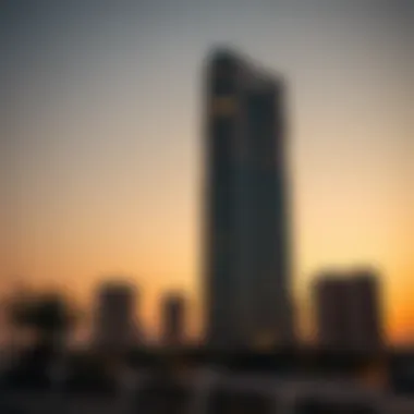 Stunning view of Al Taawun Tower at sunset