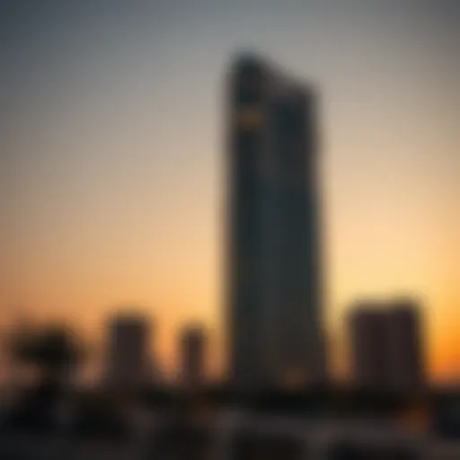 Stunning view of Al Taawun Tower at sunset