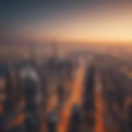 Panoramic view of Dubai skyline at sunset