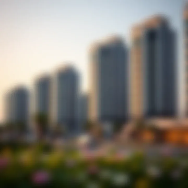 Luxurious residential buildings along Boulevard Mohammed Bin Rashid