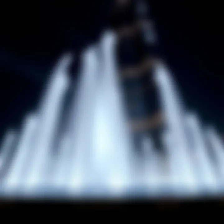 Close-up of the intricate design and engineering of the fountains