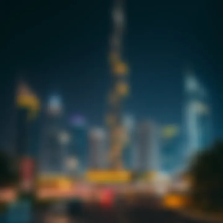 Nighttime Glow of Creek Tower Creek Tower illuminated at night against the Dubai skyline