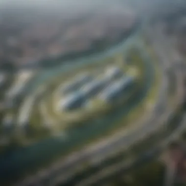 Aerial view of Danube Sports City showcasing its architectural design and green spaces