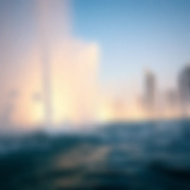 Dynamic Water Jets of Dubai Fountain Close-up view of the water jets in action