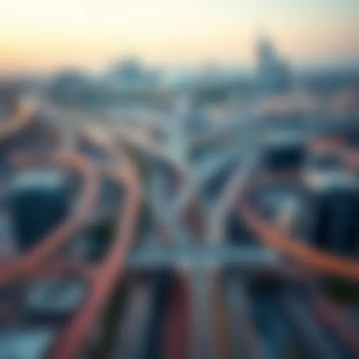 Aerial view of Dubai's transport network and city layout