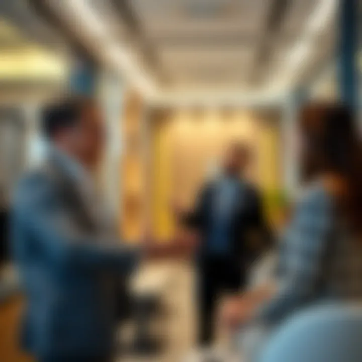 A professional real estate agent engaging with clients in a modern office