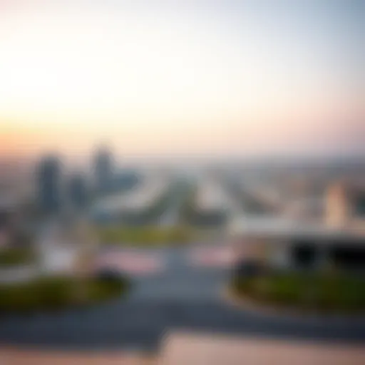 Panoramic View of Al Rahba City A panoramic view of Al Rahba City showcasing its modern architecture and urban landscape.