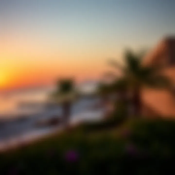 Serene sunset view over a tranquil beach resort