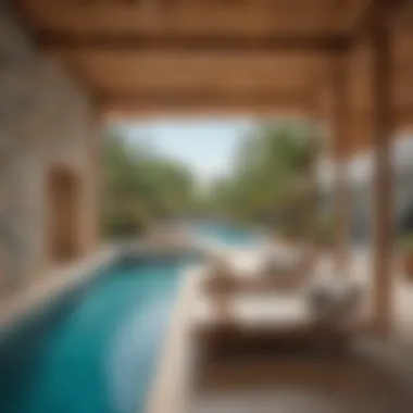 Relaxation Areas at Blue Lagoon Dubai Luxurious cabanas and lounges by the Blue Lagoon, inviting relaxation and leisure