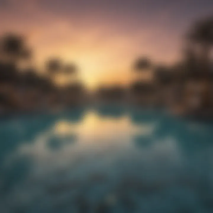 A picturesque sunset view over the Blue Lagoon, highlighting its serene atmosphere