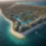 Aerial view of Blue Water Island showcasing its luxurious waterfront