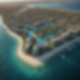 Aerial view of Blue Water Island showcasing its luxurious waterfront