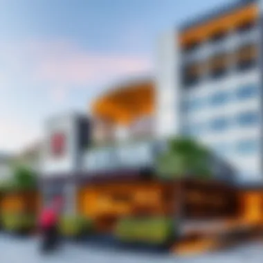 Architectural design of Box Park restaurants showcasing modern aesthetics