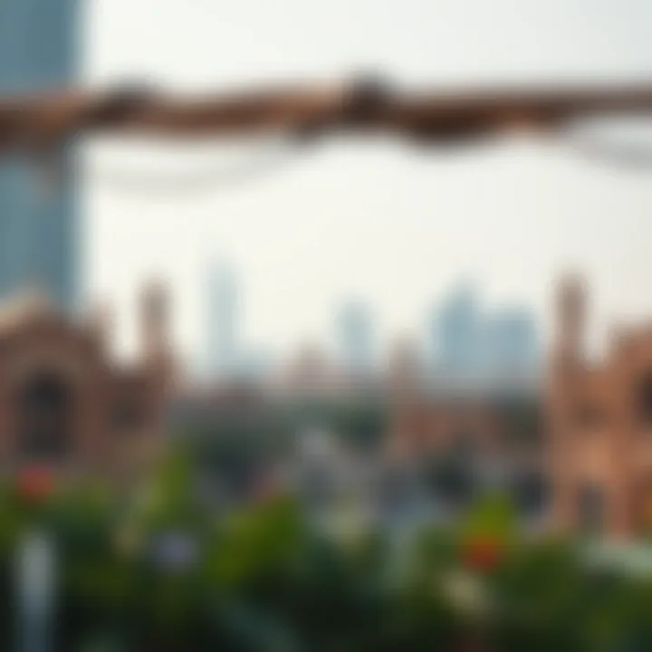 Modern skyline view juxtaposed with historical landmarks in Bur Dubai