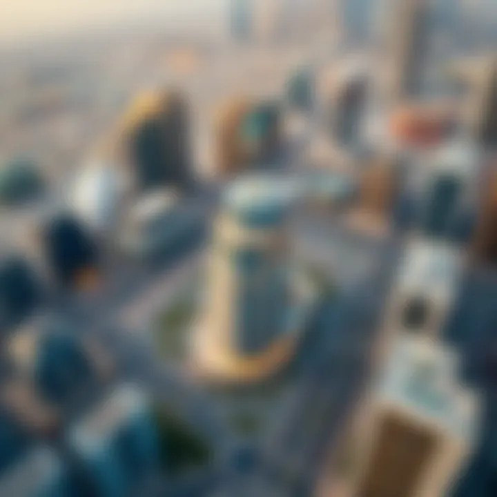 Aerial view of برج المروة ٣ surrounded by Dubai's skyline, illustrating its prime location