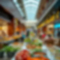 A vibrant display of international dishes at Burjuman Mall food court