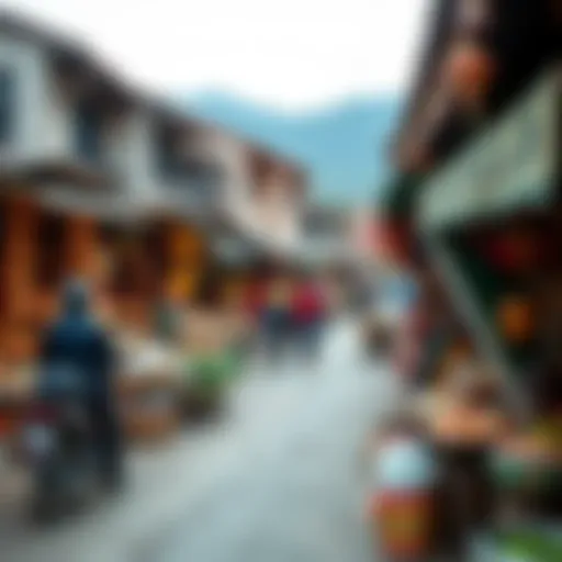 A vibrant market scene in a culture village showcasing traditional crafts