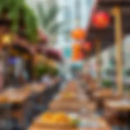 A vibrant outdoor dining scene in a Dubai neighborhood showcasing diverse culinary delights.