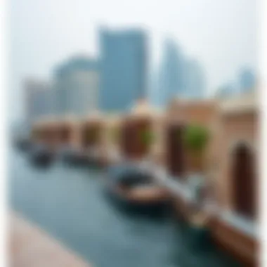 A Harmonious Blend of Tradition and Modernity in Al Seef View of Dubai Creek at Al Seef showcasing traditional architecture and modern skyline