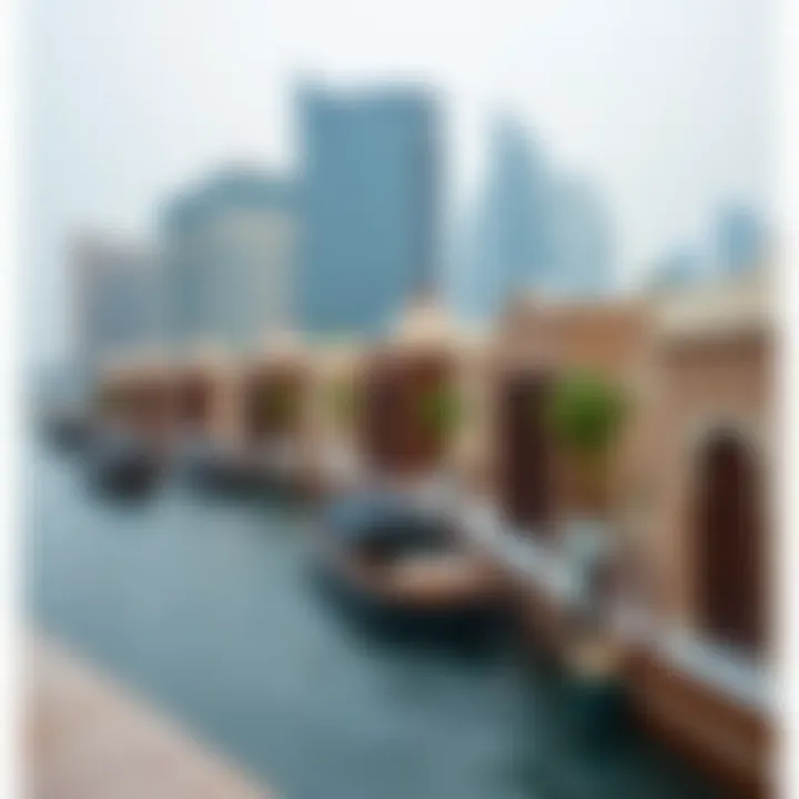 A Harmonious Blend of Tradition and Modernity in Al Seef View of Dubai Creek at Al Seef showcasing traditional architecture and modern skyline