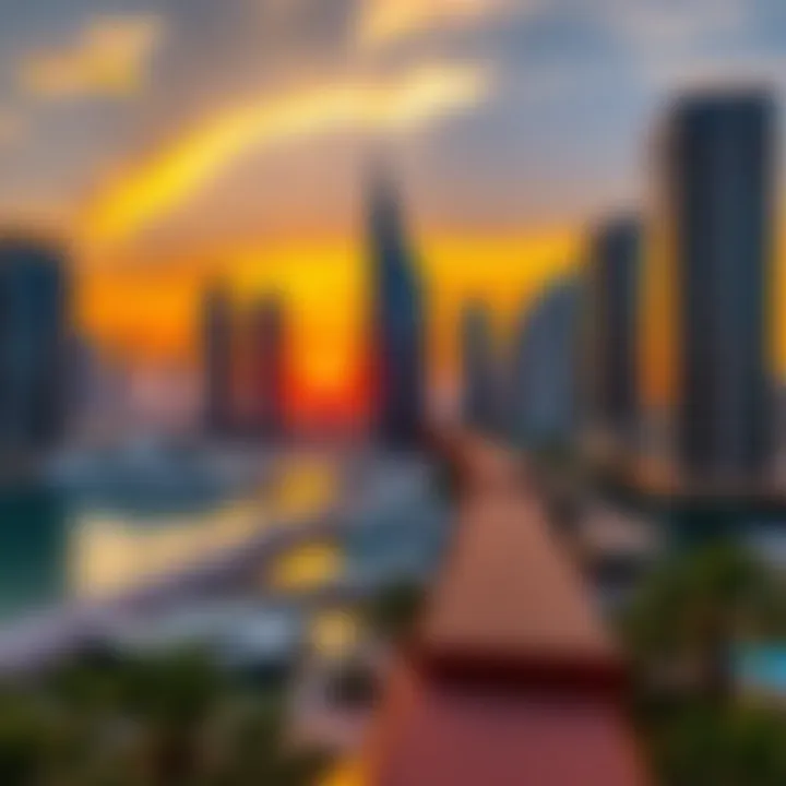 Breathtaking Sunset Over Dubai Marina Stunning view of Dubai Marina Walk during sunset