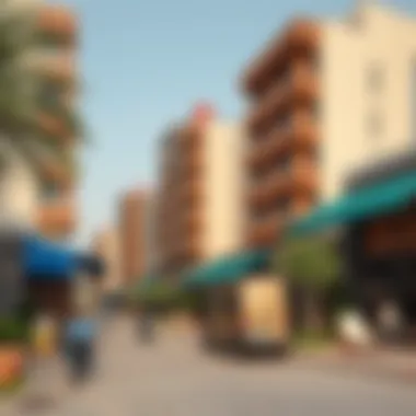 A vibrant neighborhood in Dubai showcasing local lifestyle and amenities