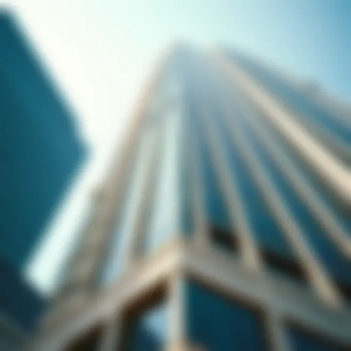 Close-up of architectural details of the skyscraper