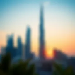 Stunning skyline view of Dubai's tallest building during sunset