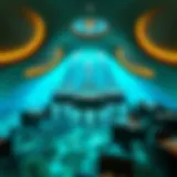 Breathtaking view of an underwater dining space surrounded by marine life.