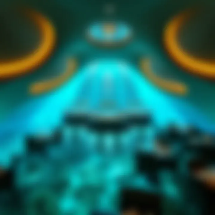 Breathtaking view of an underwater dining space surrounded by marine life.