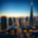 Dubai Skyline: A Dazzling Evening Stunning skyline view of Dubai at sunset