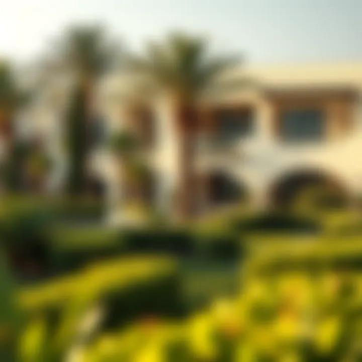 Lush landscaped gardens surrounding Dubai villas