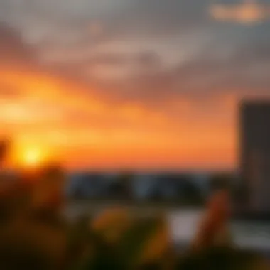 Sunset view over garden view villas in a serene environment