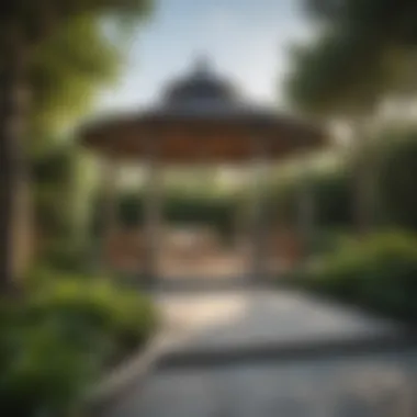 Elegant Outdoor Living Experience A luxurious outdoor space featuring a gazebo surrounded by lush greenery