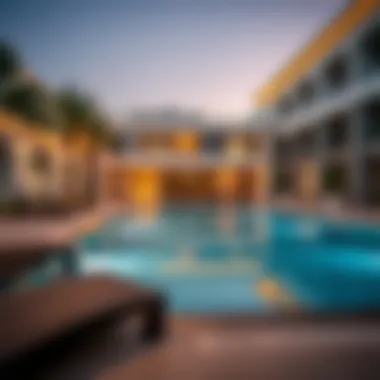 Amenities available at Habtoor Villas, including a swimming pool and fitness center