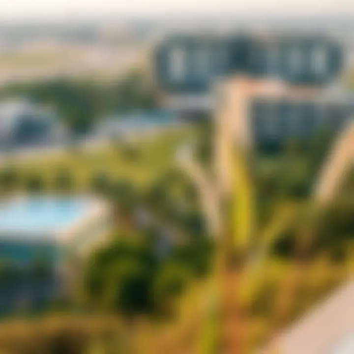 A beautiful view of حدائق ند الشبا showcasing its lush greenery and modern architecture