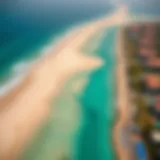 A stunning aerial view of Hudayriat Beach showcasing its pristine sands and azure waters.
