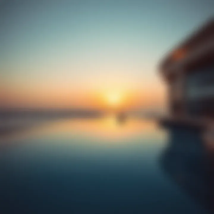 Serene Sunset at Luxury Hotel Infinity Pool Elegant sunset view from an infinity pool at a luxury hotel