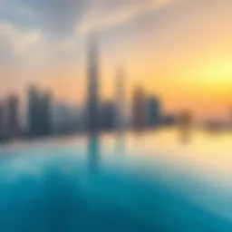 Stunning view of an infinity pool overlooking the Dubai skyline