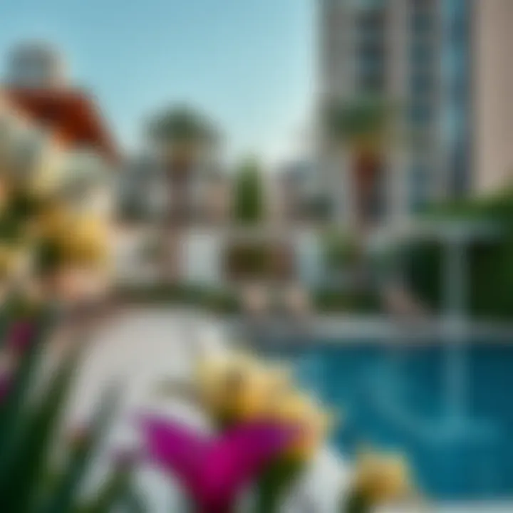 Luxurious lifestyle amenities available at Koa Dubai, including swimming pool and gardens