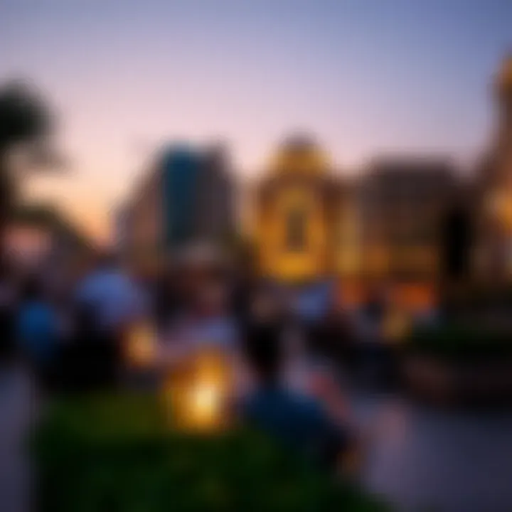 Evening scene of ميغامول highlighting its entertainment offerings