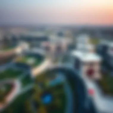 Aerial View of MotorCity Aerial view of MotorCity Dubai showcasing its modern architecture and green spaces