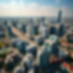 Aerial view of office buildings in Karama, showcasing urban landscape