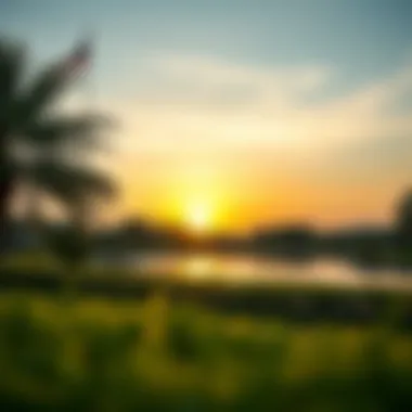 Picturesque Sunset Over Pond Park A picturesque sunset view over the park's pond