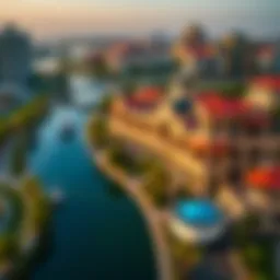 Aerial view of Riverland showcasing its vibrant architecture