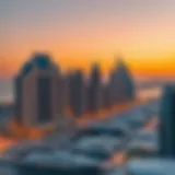Scenic view of Dubai Marina skyline during sunset